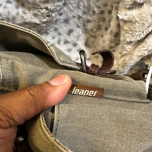 Tan and Brown Canvas Backpack with Leather Accents - Picture 7 of 7